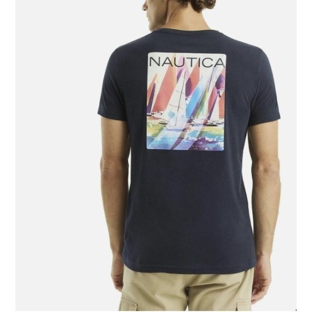 Nautica Men's Navy Blue Sailing Graphic T-Shirt XL Classic Fit Cotton Blend NWT